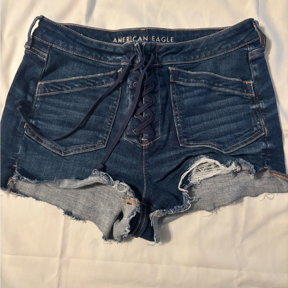 American Eagle Outfitters Navy Lace-Up Denim Shorts